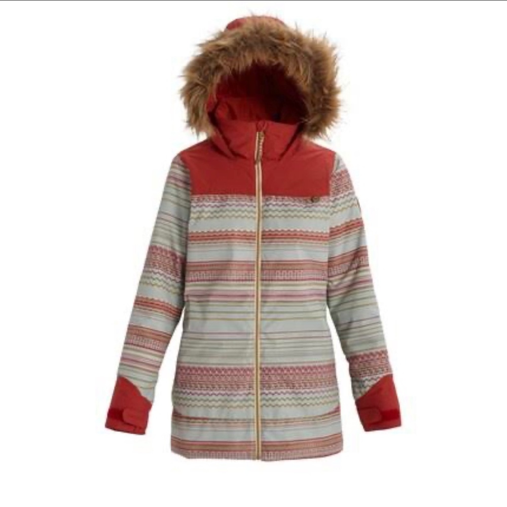 Burton Lelah Snow Thermolite Jacket in Aqua Grey Revel Stripe Tandoori Sz XL